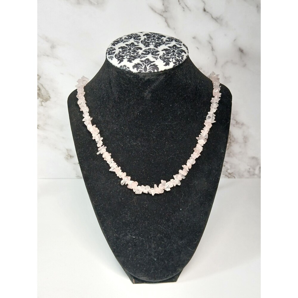Vintage Rose Quartz Chip Rope Necklace 40"